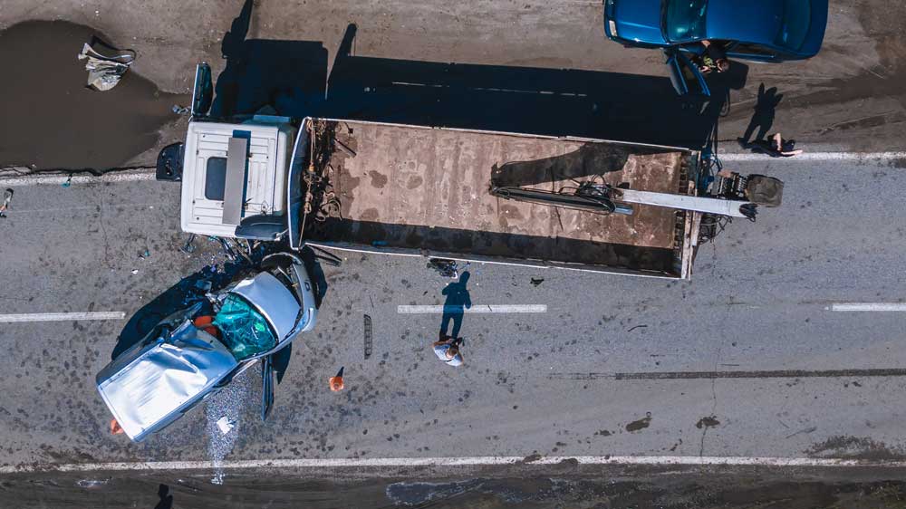 Truck accident aerial view