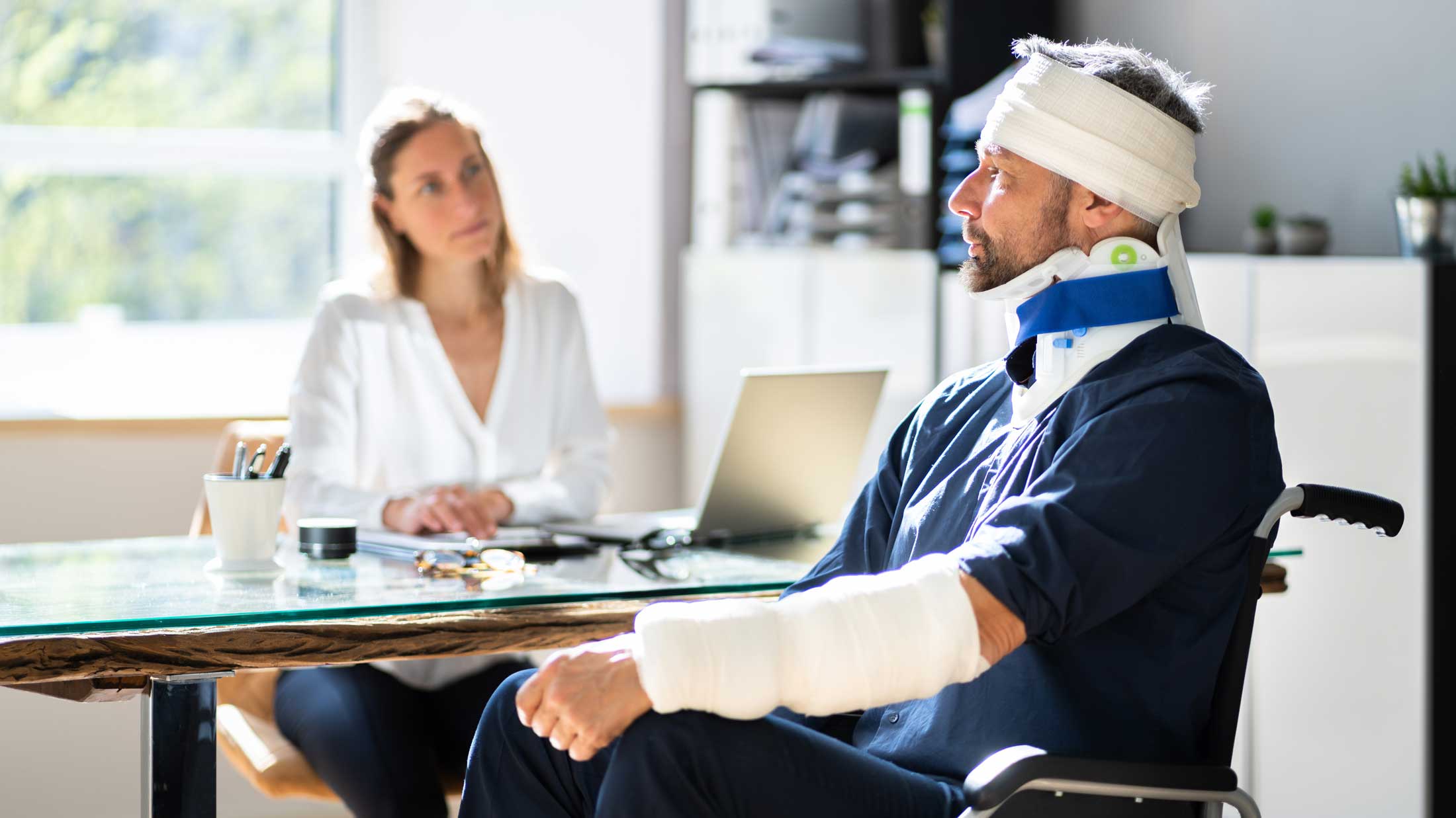 Injured worker discussing workers compensation