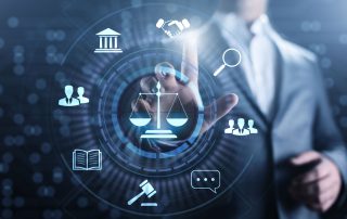 A lawyer with a digital wheel of options to protect employees