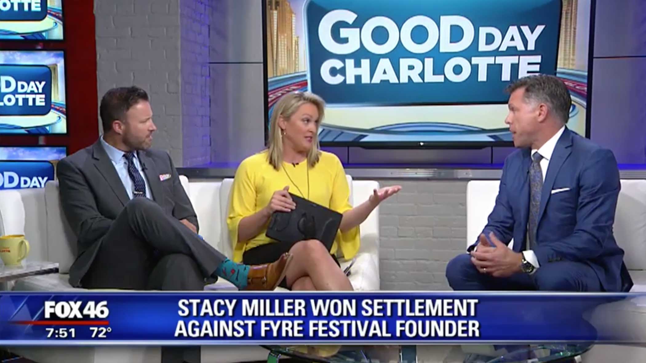 Stacy Miller on Fox 46 about winning settlement against Fyre Festival founder