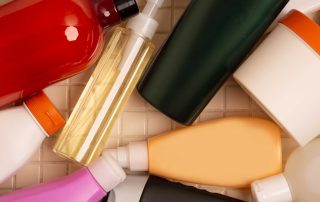 Lots of hair product bottles