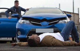 Pedestrian accident with a blue car
