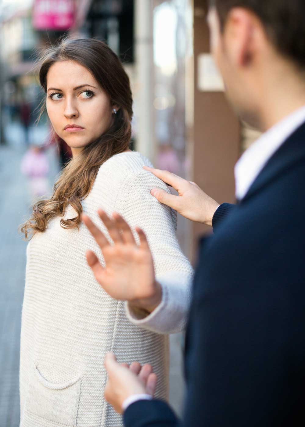 Woman saying no to man's advance