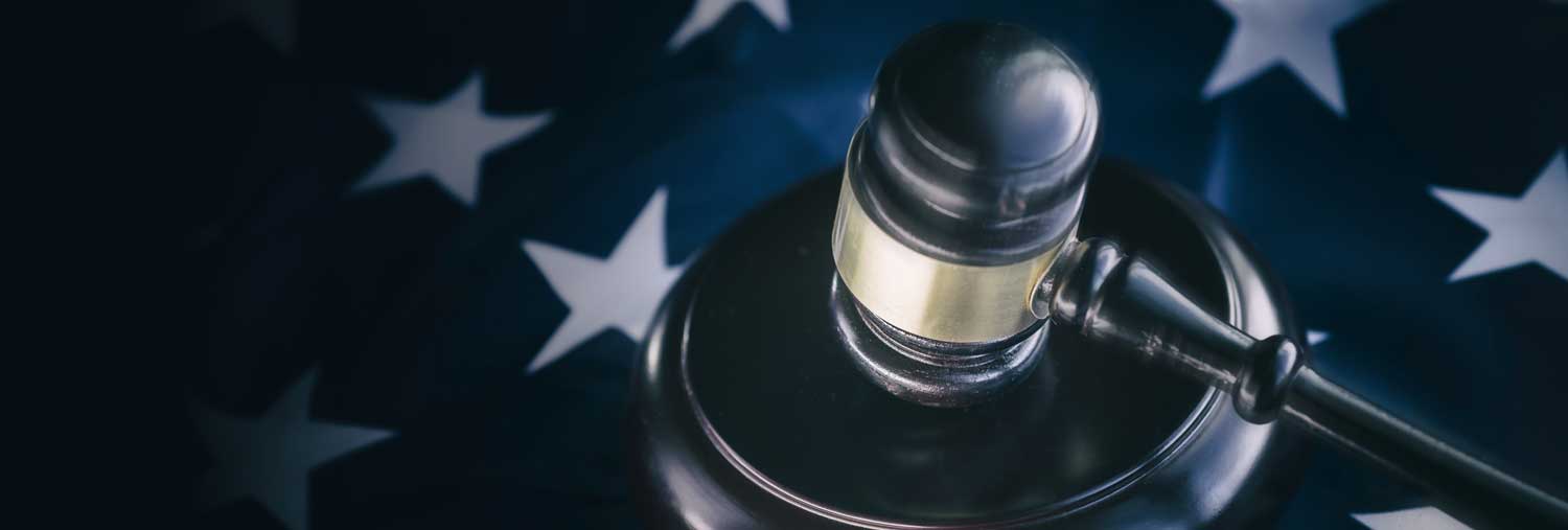 Gavel on top of the USA flag showing only the stars